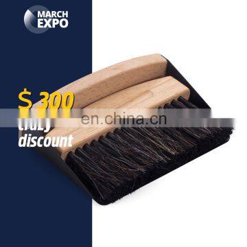 Masthome March Expo Natural Wood Cleaning Brush and Metal Dustpan Set Short Handle Table Brush With Dustpan