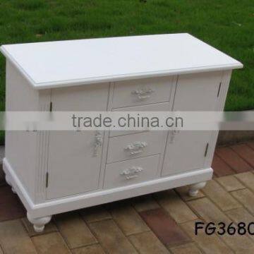 white painted wooden storage cabinet / white wooden chest 4 drawers & 2 doors / classical white painted indoor furniture