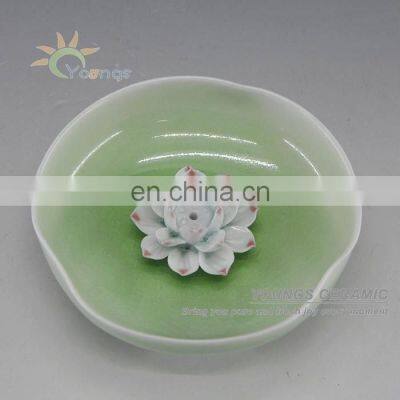 Ceramic Porcelain Incense & Stick Holder With Lotus Design