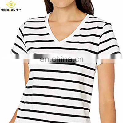 Good Quality Full Striped Women T Shirts Wholesale Summer Casual Wear Women T-shirt photo-4