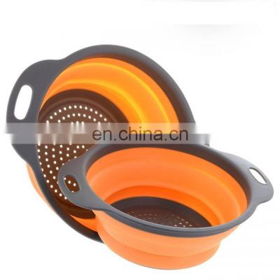 Kitchen Collapsible Colander Set of Silicone Colander Strainer Over the Sink Food Folding Water Filter Basket with Han