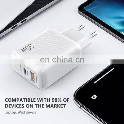 30W Dual Port 12V USB C Wall Charger Portable Quick Charge 3.0 Cell Phone Fast Charger Adapter