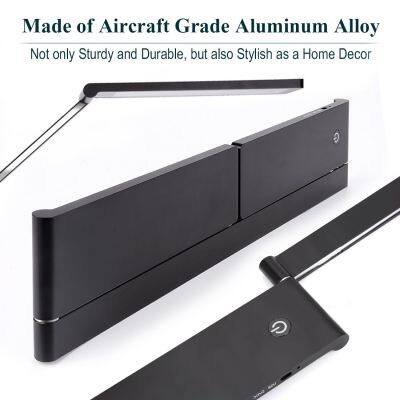 Zl-502, LED Desk Lamp, Full Spectrum, Touch All-Metal Folding Reading Lamp, With Memory Unlimited Dimming High Brightness 12W, High CRI 98, Black