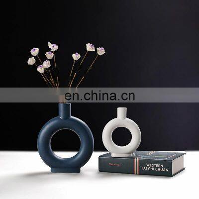 Nordic Ceramic Candle Holders Ins Creative White Flower Arrangements Donut Ceramic Vase For Home Decor Interior Decoration photo-2