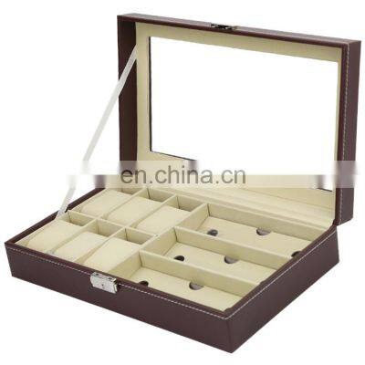 Multi-grids PU Leather Watch Storage Box Glasses Organizer Jewelry Bracelet Case Display Holder