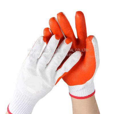 White cotton working gloves with orange coated rubber Hand Safety Gloves