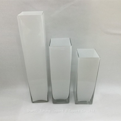 White Colored Tall Square Vase Home Decorative Flower Glass Vase Wedding Party Table Centerpieces