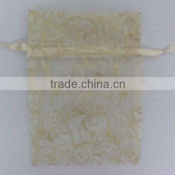 organdy drawstring transparent with yellow flower printing ribbon packing bags/jewelry,Christmas,party wrapping gifts