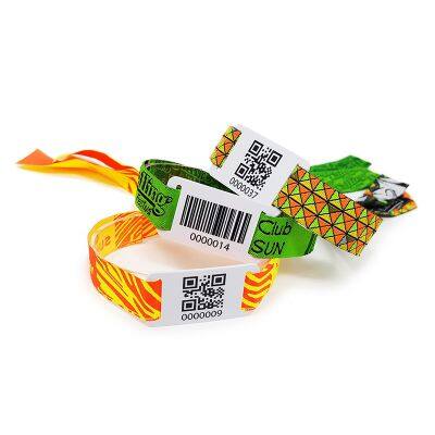 Adjustable Buckle NFC Small PVC Card Bracelet RFID Fabric Wristband NTAG213 Woven Wristbands With Bar Code