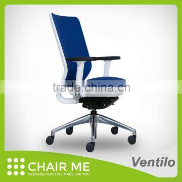 White Backrest, Blue Fabric, Blue Seat Office Chair with Adjustment Armrest and Aluminum Base