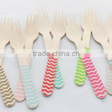 chevron/polka-dot/striped wooden fork/bamboo forks/cake forks with the SGS certification for birthday party