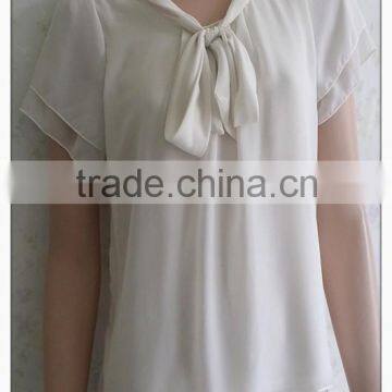 Sailor Collar Chiffon T-shirt Sweet Bow Girl White Tshirt photo-6