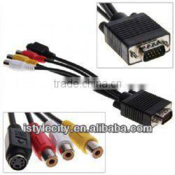 Nickel-Plated VGA Cable 15pin to S-video/3 RCA Cable M/F