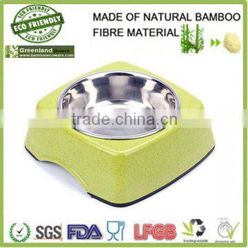 green eco-friendly bamboo fiber pet water food bowl, bamboo fiber pet cat feeder pot