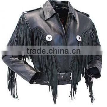 2015 New fashion Ladies Cropped Leather Jacket with Fringe for womens