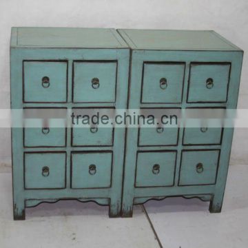 Antique Chinese Blue Drawer Cabinet Medicine Console