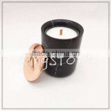 wholesale hot-selling Black Marble candle vessel with wood wick
