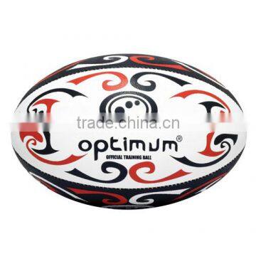 Cheap Handstitched standard black and red Rugby ball