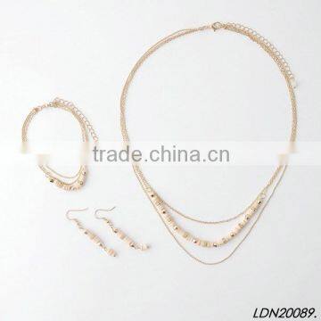 Gold Color Tiny Chain Cream Disk Necklace photo-3