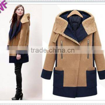 Custom Made Lady Coloration Wool Hood Zipper Coat