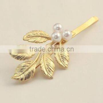 ladies lovely gold magic decorative leaf bead hair clip hair pin