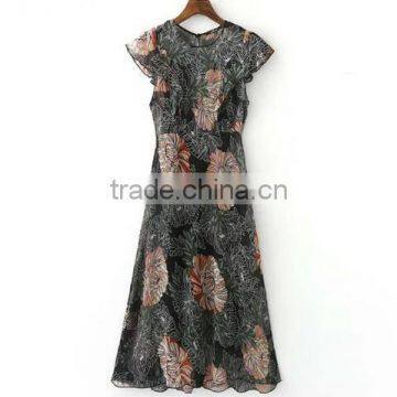 2016 women bohemian elegant butterfly sleeve floral print short sleeve long dress