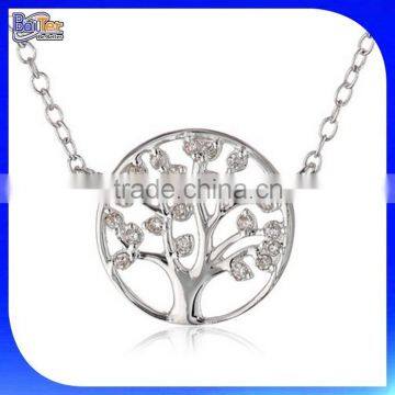 Custom Rose Gold 925 Sterling Silver Crystal Tree Of Life Pendant Necklace