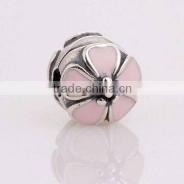 100% 925 Sterling Silver Pink Cherry Blossom Enamel Clip Charm Bead