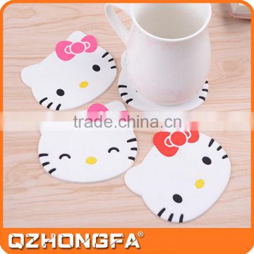 New Design Hello Kitty Wholesale Cute Cheap Round Rubber Silicone Drink Coasters