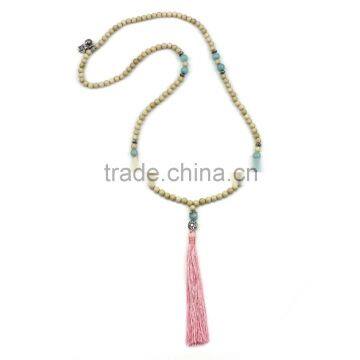 Original Natural Petrification Beads Chian Jade Beads Long Tassels Necklace