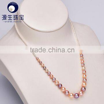 white/mixed color high luster 2-9mm graduated pearl necklace