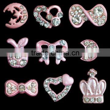 3D Nail Art Rhinestone Decorations White & Pink Colors Crown Bowknot & Love pattern Alloy Nail Art For Glitter Manicure Tools