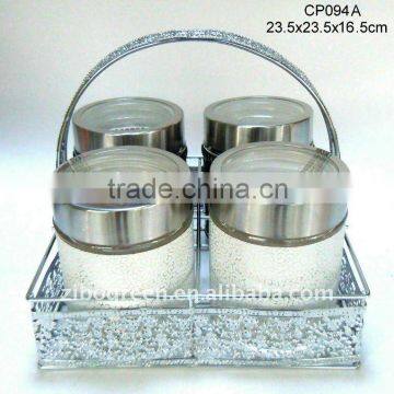 4pcs glass jar with leather coating with silver rack(CP094A)