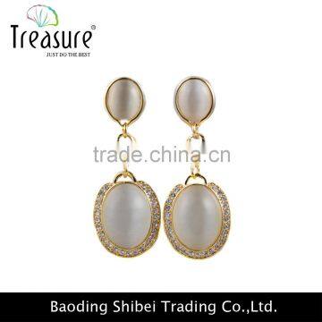 Fashion jewelry hot selling wholesale vintage plated alloy oval fashion stud earrings colorful nice earring opal drop earring