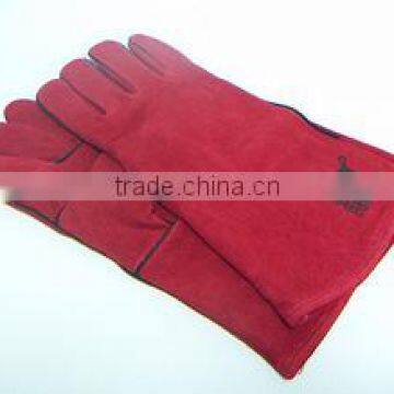 red industrial leather gloves