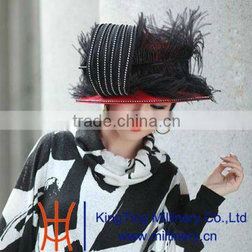 Hotsale beautiful elegant with feather millinery church hat