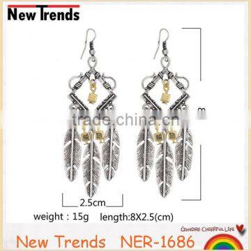 New fashion alloy drop earring feather tassel earring wholesale