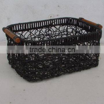 Rect. Strong Black Rattan Basket With Iron Frame and Handles