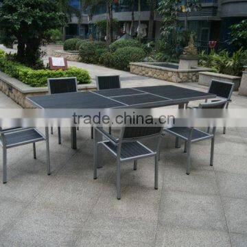 Outdoor plastic wood extendable table and arm chair, dining room furniture