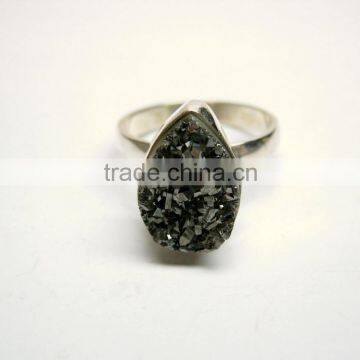 Coated Black Diamond Druzy Tear Drop Sterling Silver Jewelry, 925 Solid Sterling Silver Druzy Ring, Designer Druzy Jewelry