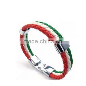 2016 wholesale fashion pu colorful leather bracelet with stainless steel clasp