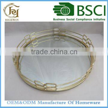 Round Golden Metal Plate /Tray with Mirror) for table decoration