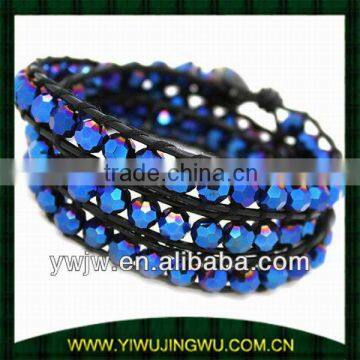 Petrol Blue Bead Belt Leather Wrap Bracelet (JW-G2577)