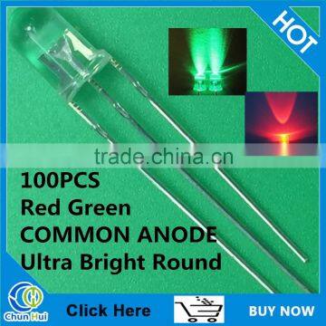 Factory price Two Color led 5mm Led Diode Bicolour light emitting diode Red/Green 3-lead