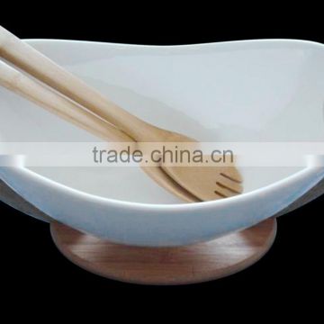 HM0044-8571 Durable porcelain big salad bowl and wood stand