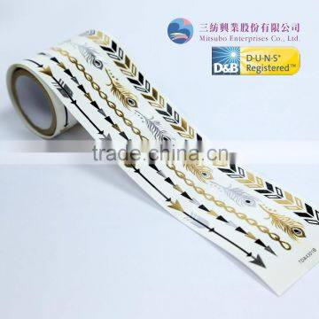 Custom Metallic India Temporary Tattoo Water Transfer Paper Sticker Roll