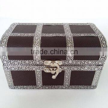 TREASURE CHEST, ARTIFICIAL LEATHER FINISH, WOODEN HANDMADE MULTI-PURPOSE BOX (6"x4"x3.5" INCH) DARK BROWN photo-3