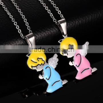 Sweet Heart Small Angel Prayer Necklaces Double Colors Couple Necklace Choker For Lovers photo-3