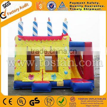 inflatable birthday cake bounce house with slide,party bouncy combo A3054