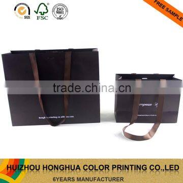 European Style Hot Stamping Shopping Paper Bag Decorative Gift Bag Packaging Bags with Satin Ribbon Handle